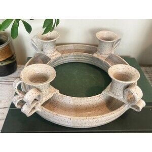 Vintage Artisan Rustic Hand Thrown 4 Candle Candleabra Primitive Decor 12" READ